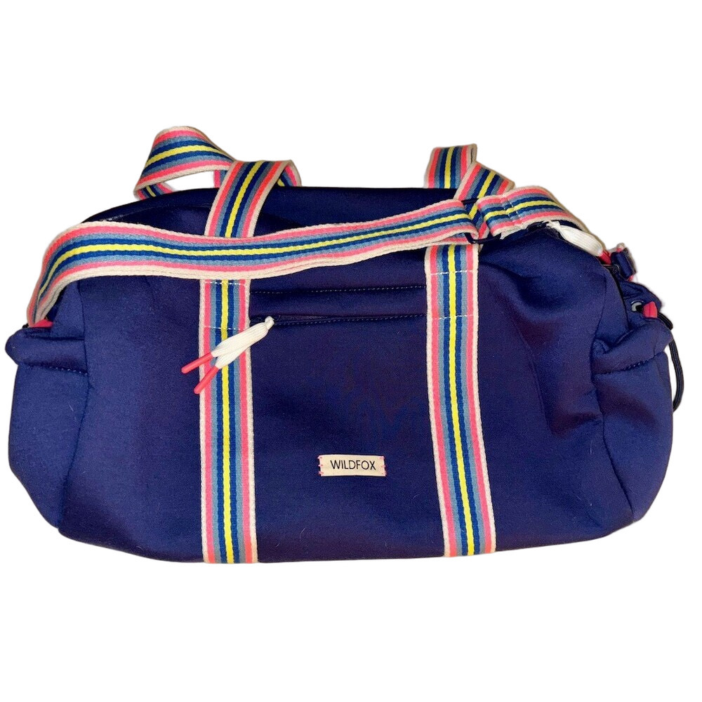 WILDFOX Duffle Bag Womens Medium Navy Blue Multicolor Striped Handles Zip